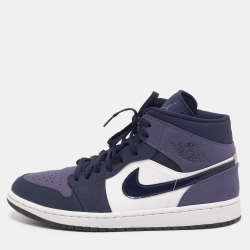 Air Jordan's Multicolor Leather and Nubuck Leather Jordan 1 Mid Obsidian Sneakers Size 44