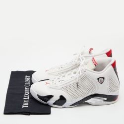 Pre Owned Air Jordans x Supreme White/Black Leather 14 Retro Sneakers Size 45
