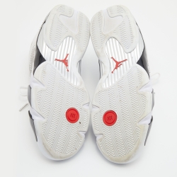Pre Owned Air Jordans x Supreme White/Black Leather 14 Retro Sneakers Size 45