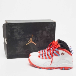 Pre Owned Air Jordans White/Red Leather Jordan 10 Retro Chicago Flag Sneakers Size 43 
