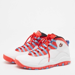 Pre Owned Air Jordans White/Red Leather Jordan 10 Retro Chicago Flag Sneakers Size 43 