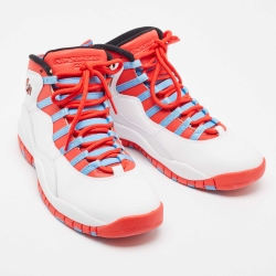 Pre Owned Air Jordans White/Red Leather Jordan 10 Retro Chicago Flag Sneakers Size 43 