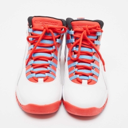 Pre Owned Air Jordans White/Red Leather Jordan 10 Retro Chicago Flag Sneakers Size 43 