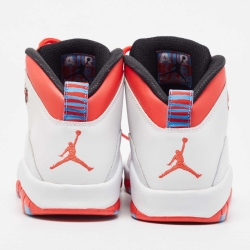 Pre Owned Air Jordans White/Red Leather Jordan 10 Retro Chicago Flag Sneakers Size 43 