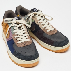 Pre Owned Nike Air Multicolor Leather And Canvas Force 1 Low Travis Scott Cactus Jack Sneakers Size 47.5