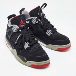 Pre Owned Nike Air Jordans 4 Retro Bred Black Faux Suede High Top Sneakers Size 44