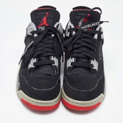 Pre Owned Nike Air Jordans 4 Retro Bred Black Faux Suede High Top Sneakers Size 44