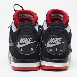 Pre Owned Nike Air Jordans 4 Retro Bred Black Faux Suede High Top Sneakers Size 44