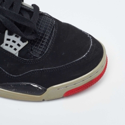 Pre Owned Nike Air Jordans 4 Retro Bred Black Faux Suede High Top Sneakers Size 44