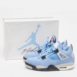 Pre Owned Air Jordans Blue Suede Jordan 4 Retro University Blue Sneakers Size 42.5