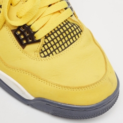 Pre Owned Air Jordans Yellow Leather Jordan 4 Retro Lightning Sneakers Size 44.5