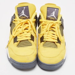 Pre Owned Air Jordans Yellow Leather Jordan 4 Retro Lightning Sneakers Size 44.5
