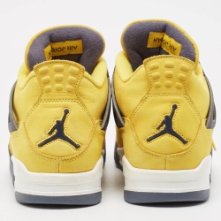 Pre Owned Air Jordans Yellow Leather Jordan 4 Retro Lightning Sneakers Size 44.5