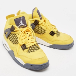 Pre Owned Air Jordans Yellow Leather Jordan 4 Retro Lightning Sneakers Size 44.5