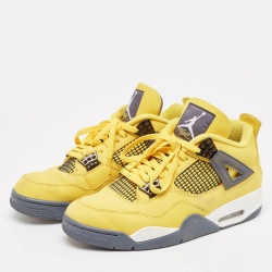 Pre Owned Air Jordans Yellow Leather Jordan 4 Retro Lightning Sneakers Size 44.5