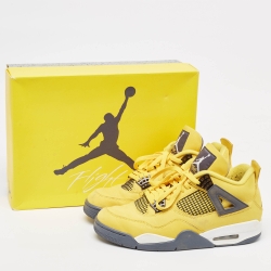Pre Owned Air Jordans Yellow Leather Jordan 4 Retro Lightning Sneakers Size 44.5