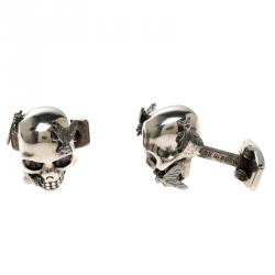 Pre Owned Alexander McQueen Fly & Skull Silver Tone Cufflinks