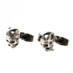 Pre Owned Alexander McQueen Fly & Skull Silver Tone Cufflinks