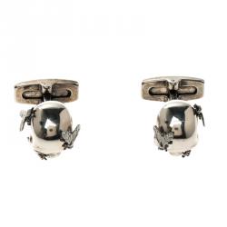 Pre Owned Alexander McQueen Fly & Skull Silver Tone Cufflinks