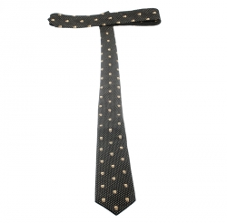 Pre Owned Alexander McQueen Black Metallic Dot and Skull Pattern Silk Jacquard Tie