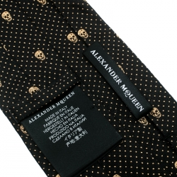Pre Owned Alexander McQueen Black Metallic Dot and Skull Pattern Silk Jacquard Tie
