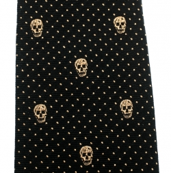 Pre Owned Alexander McQueen Black Metallic Dot and Skull Pattern Silk Jacquard Tie