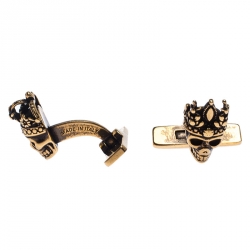 Pre Owned Alexander McQueen Antique Gold Tone King and Queen Skull Cufflinks