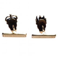 Pre Owned Alexander McQueen Antique Gold Tone King and Queen Skull Cufflinks