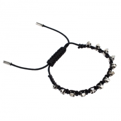 Pre Owned Alexander McQueen Silver Tone and Leather Skull Friendship Bracelet