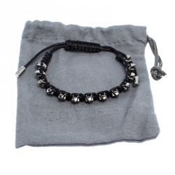Pre Owned Alexander McQueen Silver Tone and Leather Skull Friendship Bracelet