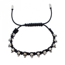 Pre Owned Alexander McQueen Silver Tone and Leather Skull Friendship Bracelet