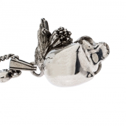 Pre Owned Alexander McQueen Silver Tone Raven And Skull Pendant Necklace