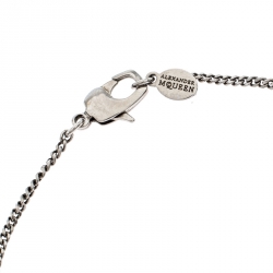 Pre Owned Alexander McQueen Silver Tone Raven And Skull Pendant Necklace