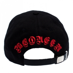 Pre Owned Alexander McQueen Black Stretch Cotton Rose Embroidered Baseball Cap M