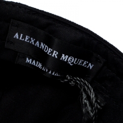Pre Owned Alexander McQueen Black Stretch Cotton Rose Embroidered Baseball Cap M