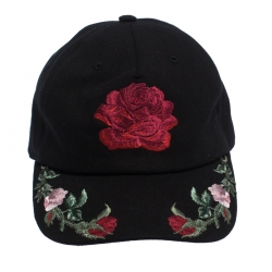 Pre Owned Alexander McQueen Black Stretch Cotton Rose Embroidered Baseball Cap M
