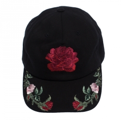 Pre Owned Alexander McQueen Black Stretch Cotton Rose Embroidered Baseball Cap M