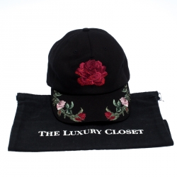 Pre Owned Alexander McQueen Black Stretch Cotton Rose Embroidered Baseball Cap M