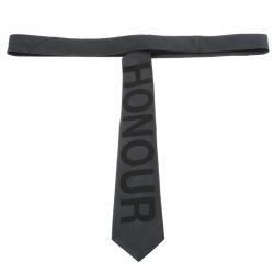 Pre Owned Alexander McQueen Grey Silk Honour Logo Tie