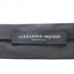 Pre Owned Alexander McQueen Grey Silk Honour Logo Tie