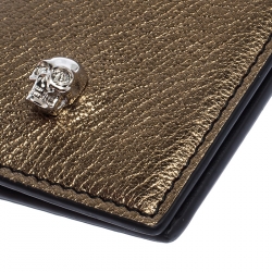 Pre Owned Alexander McQueen Gold Leather Skull Bifold Card Holder