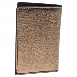 Pre Owned Alexander McQueen Gold Leather Skull Bifold Card Holder