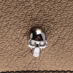 Pre Owned Alexander McQueen Gold Leather Skull Bifold Card Holder