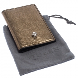 Pre Owned Alexander McQueen Gold Leather Skull Bifold Card Holder