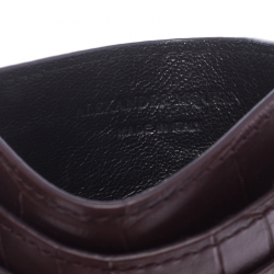 Pre Owned Alexander McQueen Dark Burgundy Crocodile Embossed Leather Skull Card Holder