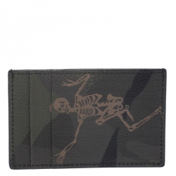 Alexander McQueen Green Camo Dancing Skeleton Leather Card Holder