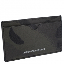 Alexander McQueen Green Camo Dancing Skeleton Leather Card Holder