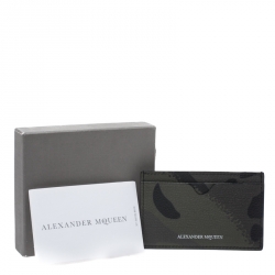 Alexander McQueen Green Camo Dancing Skeleton Leather Card Holder
