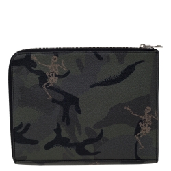 Alexander McQueen Green Camouflage Leather Dancing Skeleton Pouch