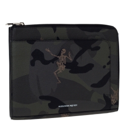 Alexander McQueen Green Camouflage Leather Dancing Skeleton Pouch